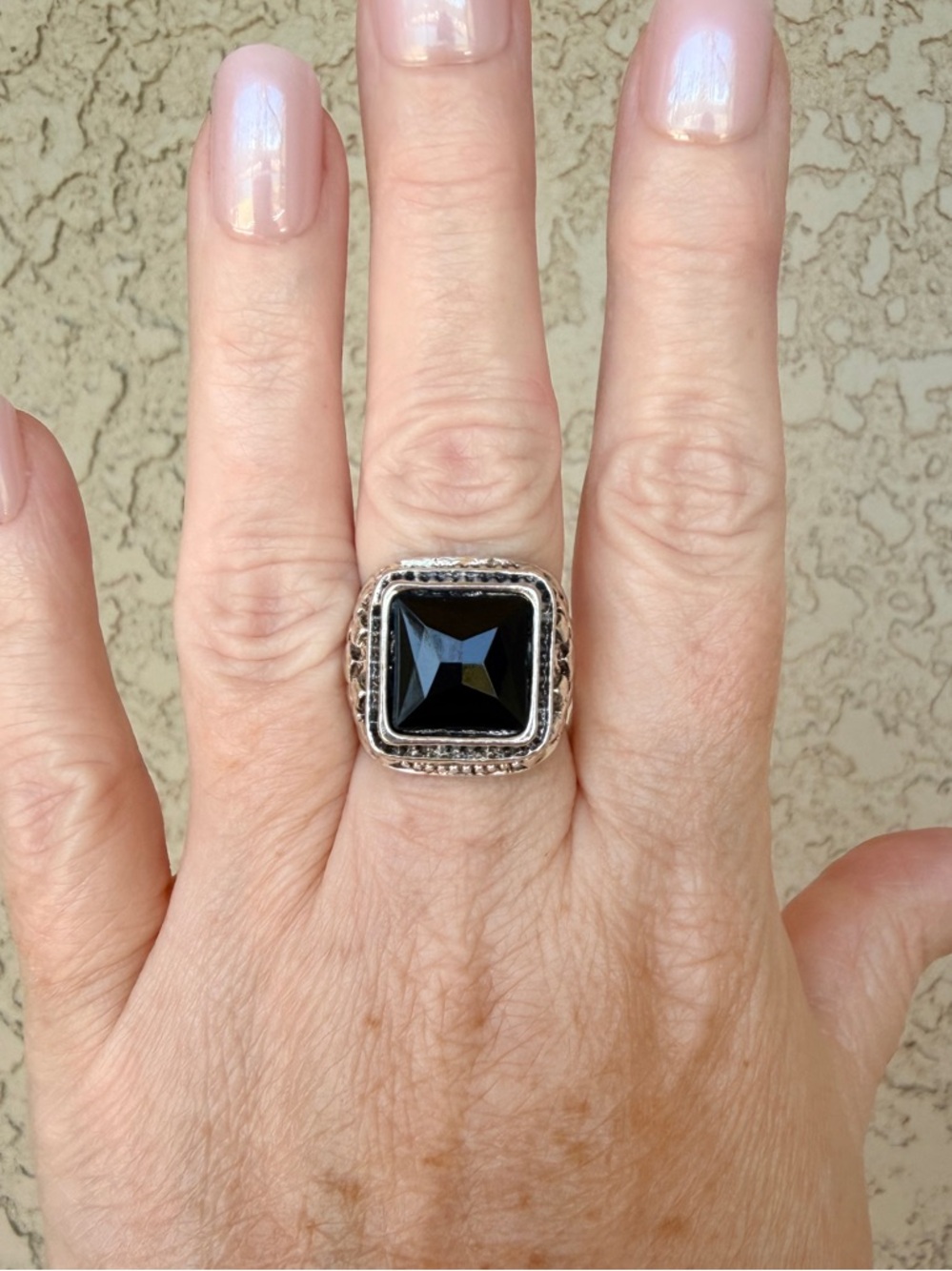 Bold Square Faceted Black Stone Statement Ring